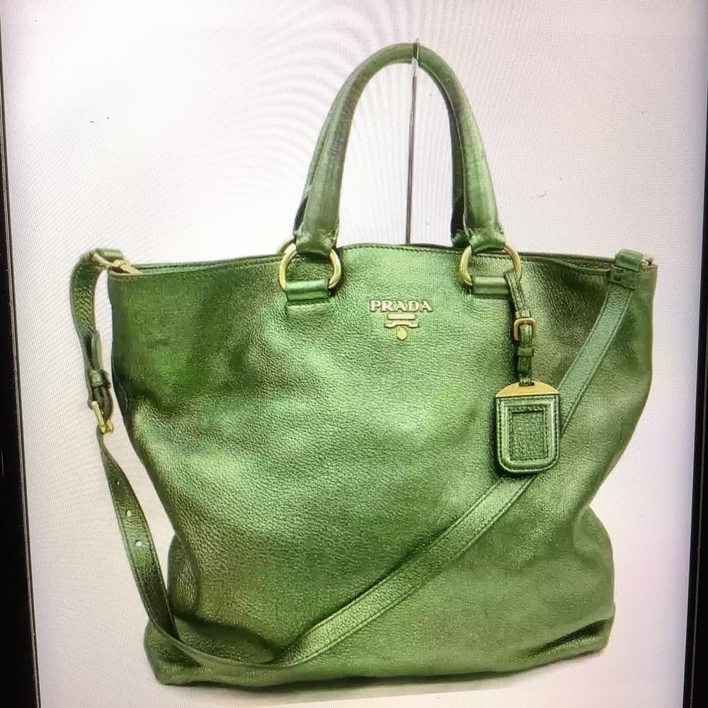 Prada Green Leather Tote with Gold Hardware